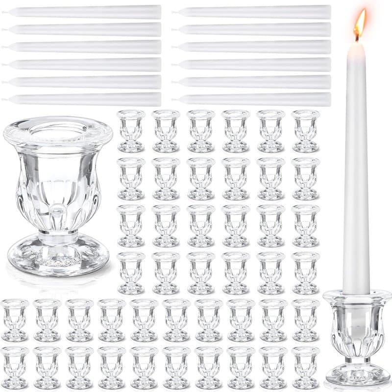 48-Pack Glass Candlestick Holders - Taper Candle Holders 2.5 Inch - Image 1